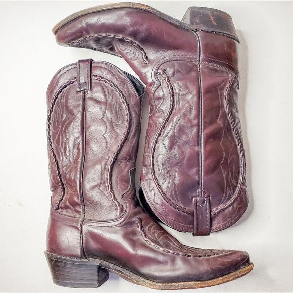 Dan Post Other - Dan Post Black Cherry Albany Western Embroidered Flame Cowboy Boots Size 10.5